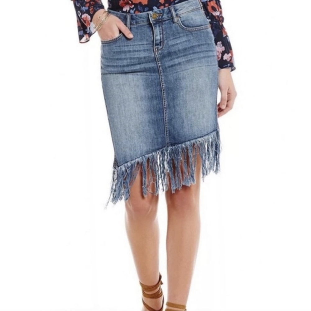 William Rast asymmetrical fringe hem denim skirt